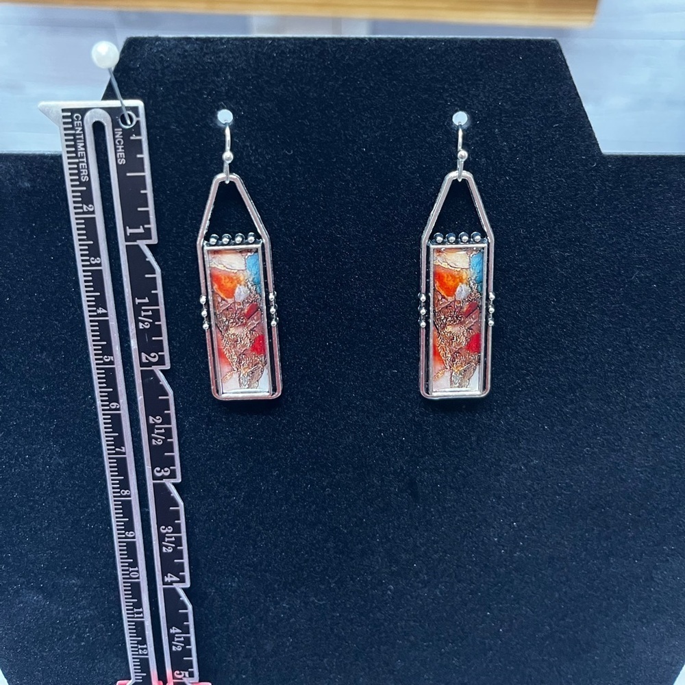 Artistic Red and Orange Dangle Earrings - Picture 2 of 2